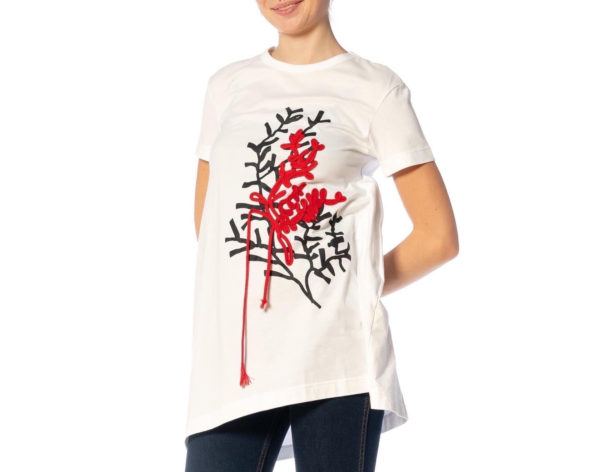 2000S Y’S YOHJI YAMAMOTO White Cotton & Acrylic Abstract Embroidered Print T-Sh For Sale 1