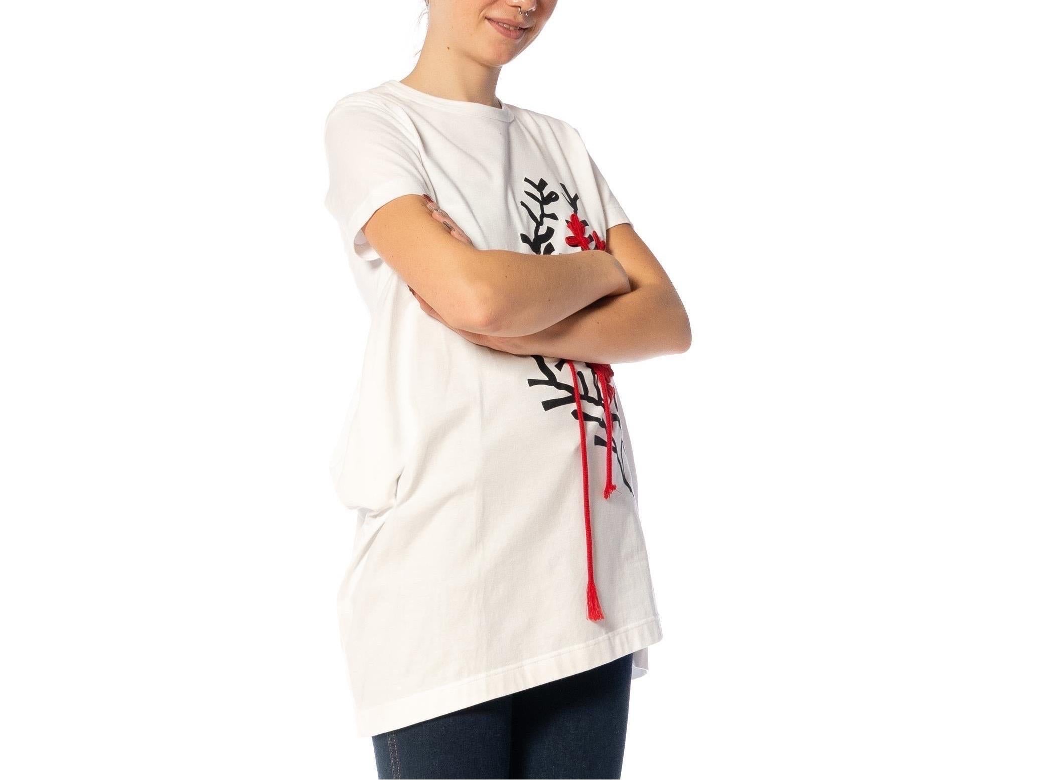 2000S Y'S YOHJI YAMAMOTO Weißes T-Shirt aus Baumwolle und Acryl mit abstrakter Stickerei im Angebot 2