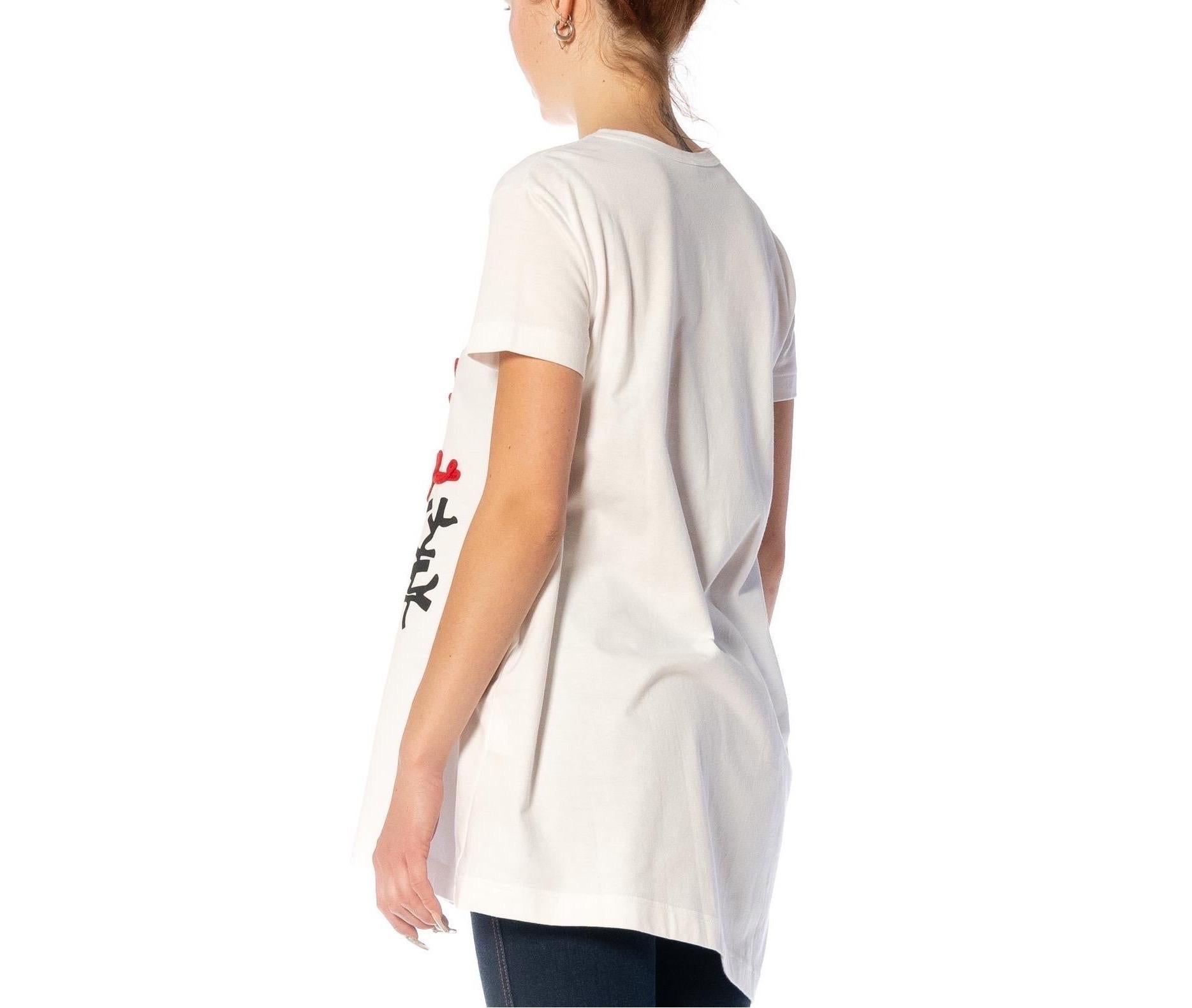 2000S Y’S YOHJI YAMAMOTO White Cotton & Acrylic Abstract Embroidered Print T-Sh For Sale 5