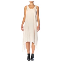 2000S Y’S YOHJI YAMAMOTO White Rayon Long Asymmetrical Dress With Deconstructed