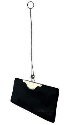 2000s Yves Saint Laurent Black Satin Sterling Silver Ring Evening Clutch