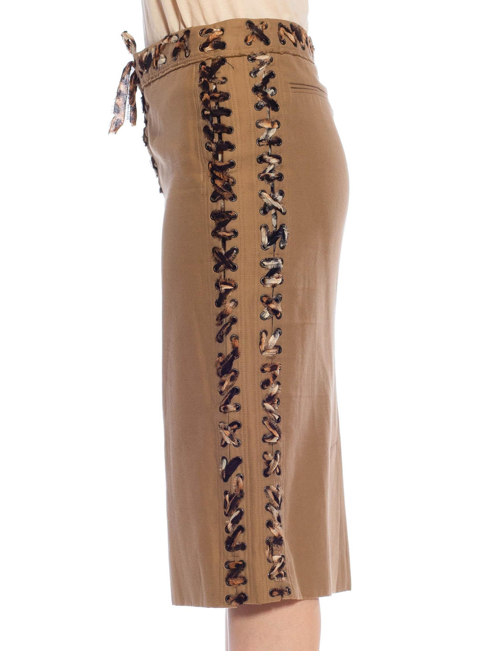 Rive Gauche 2000S YVES SAINT LAURENT Brown Cotton Tom Ford Safari Collection Skirt 