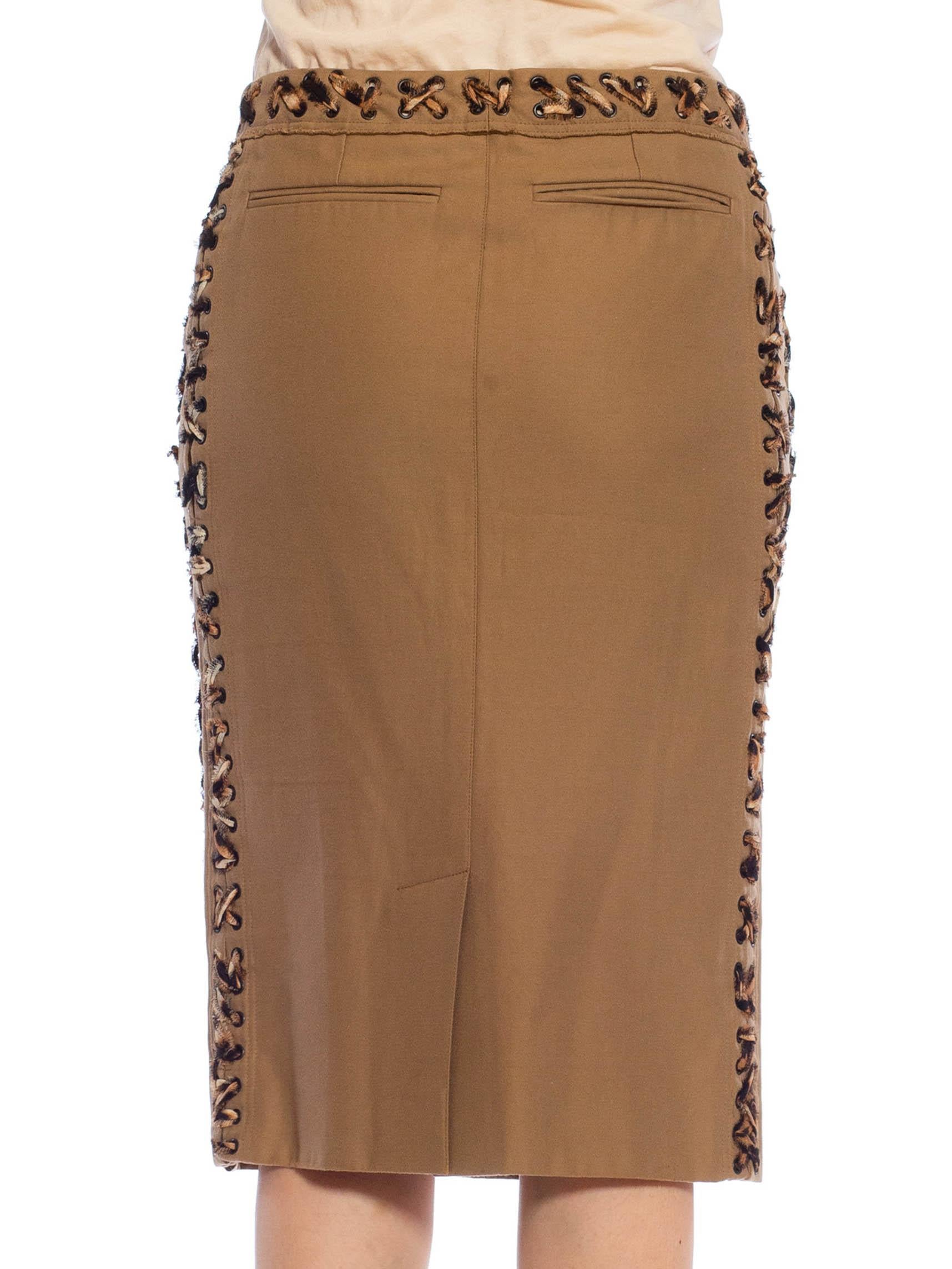 2000S YVES SAINT LAURENT Brown Cotton Tom Ford Safari Collection Skirt In Excellent Condition For Sale In New York, NY