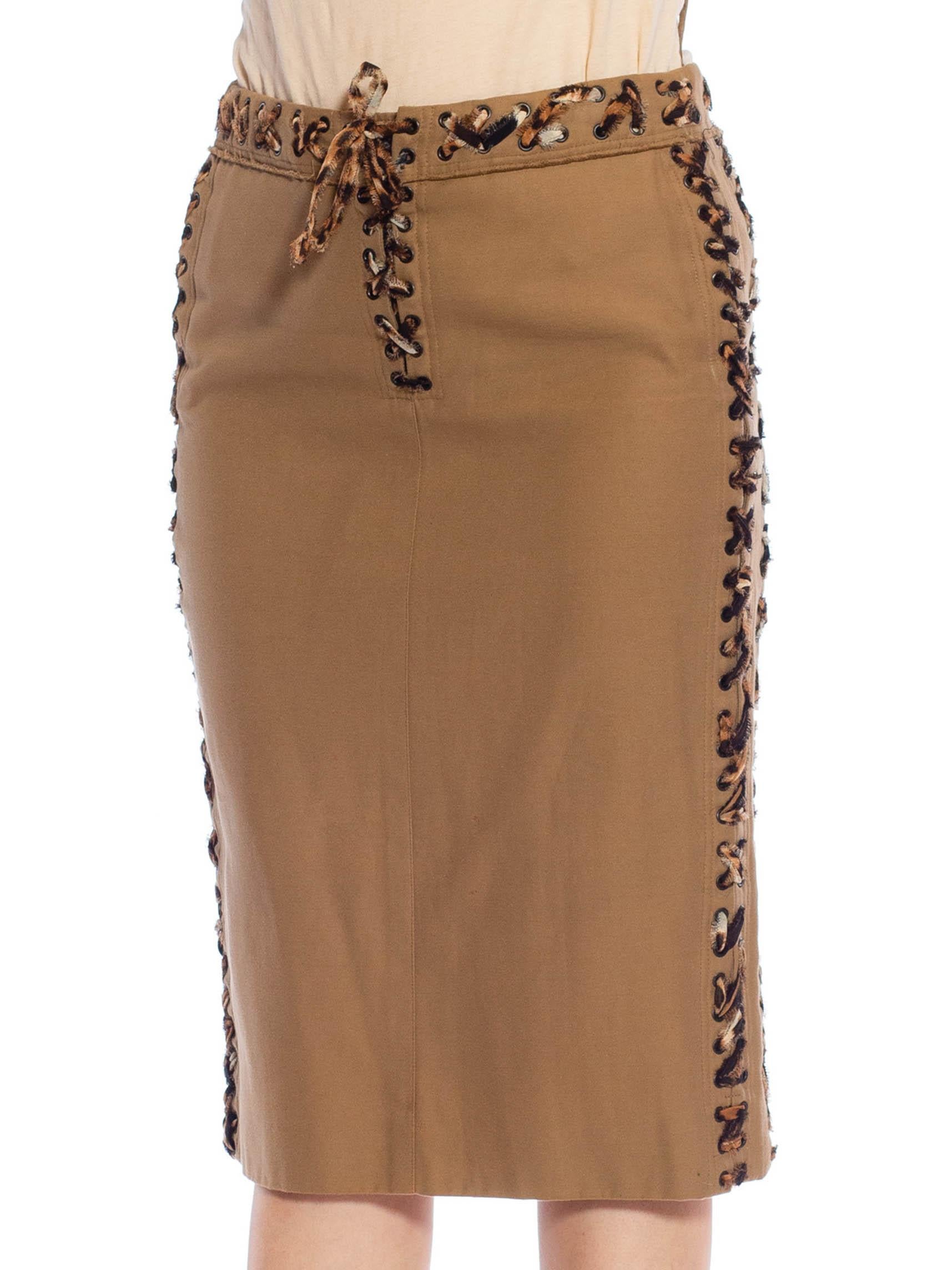 2000S YVES SAINT LAURENT Brown Cotton Tom Ford Safari Collection Skirt For Sale 1