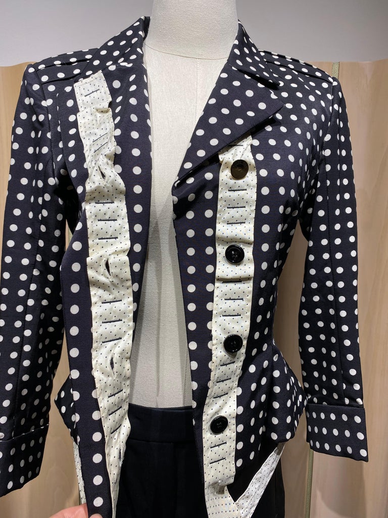 2000s Yves Saint Laurent by Stefano Pilati Polkadot Jacket Pant Suit For Sale 1