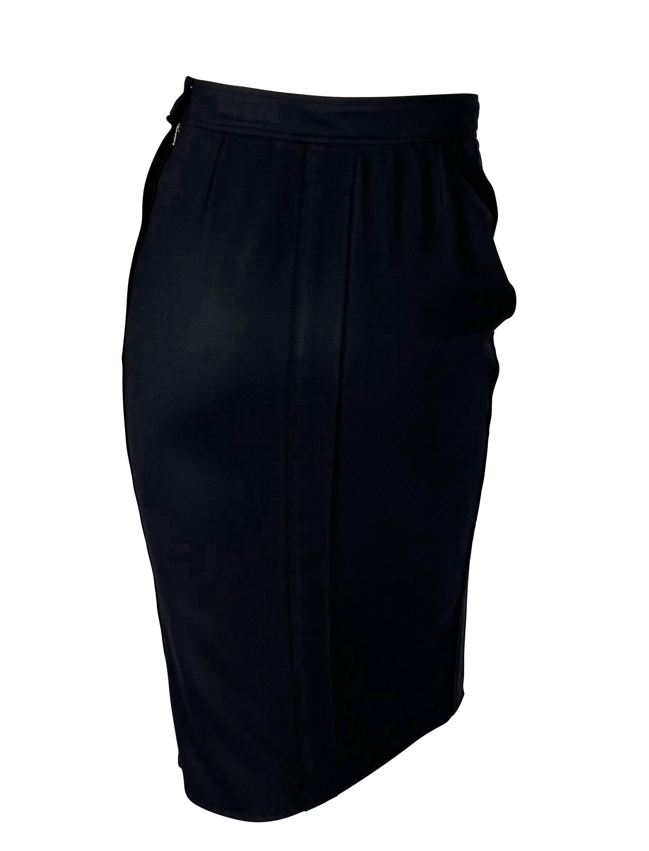 2000s Yves Saint Laurent by Tom Ford Black Faux-Wrap Pencil Stretch Wool Skirt  In Excellent Condition For Sale In West Hollywood, CA