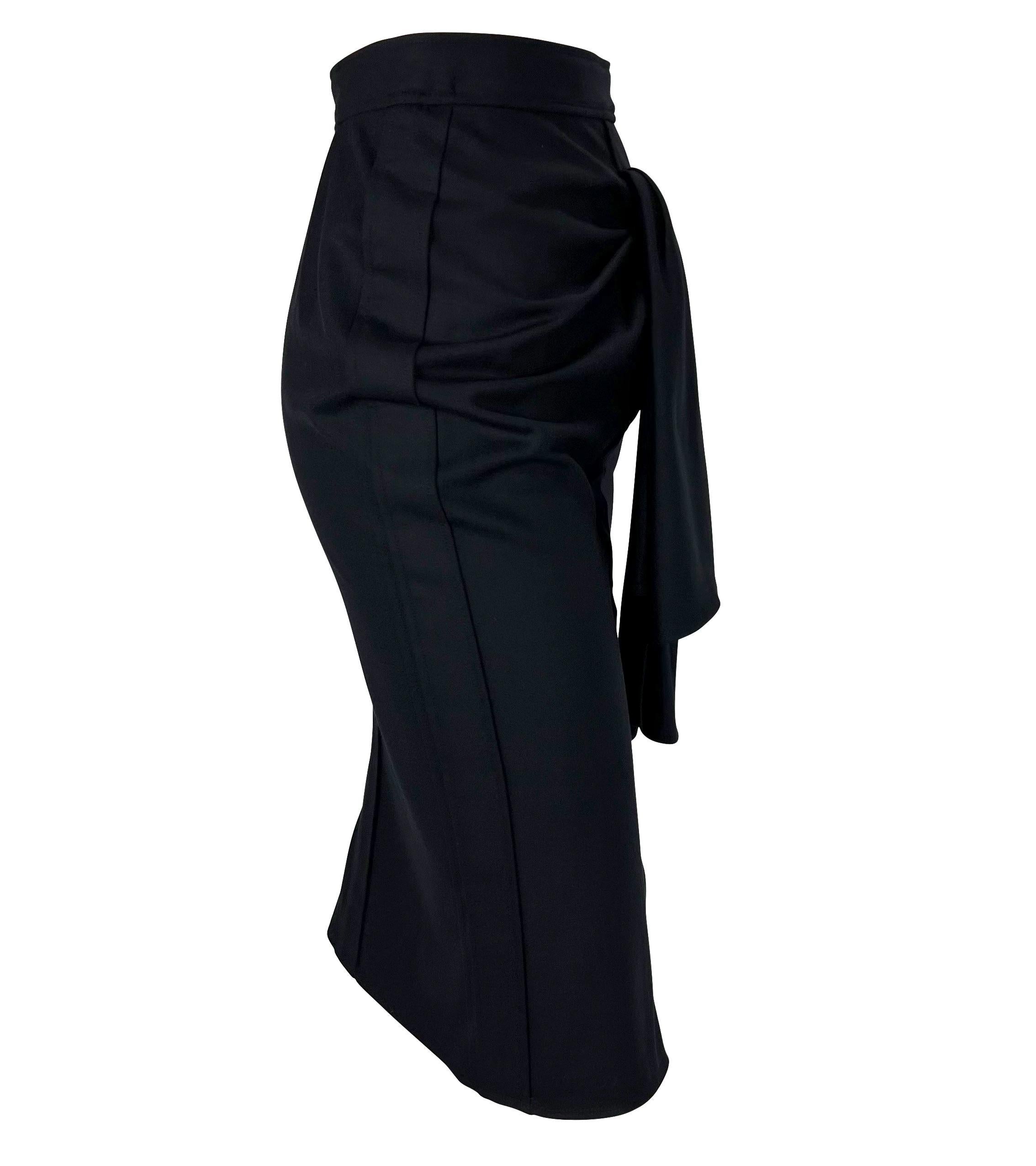 Women's 2000s Yves Saint Laurent by Tom Ford Black Faux-Wrap Pencil Stretch Wool Skirt  For Sale