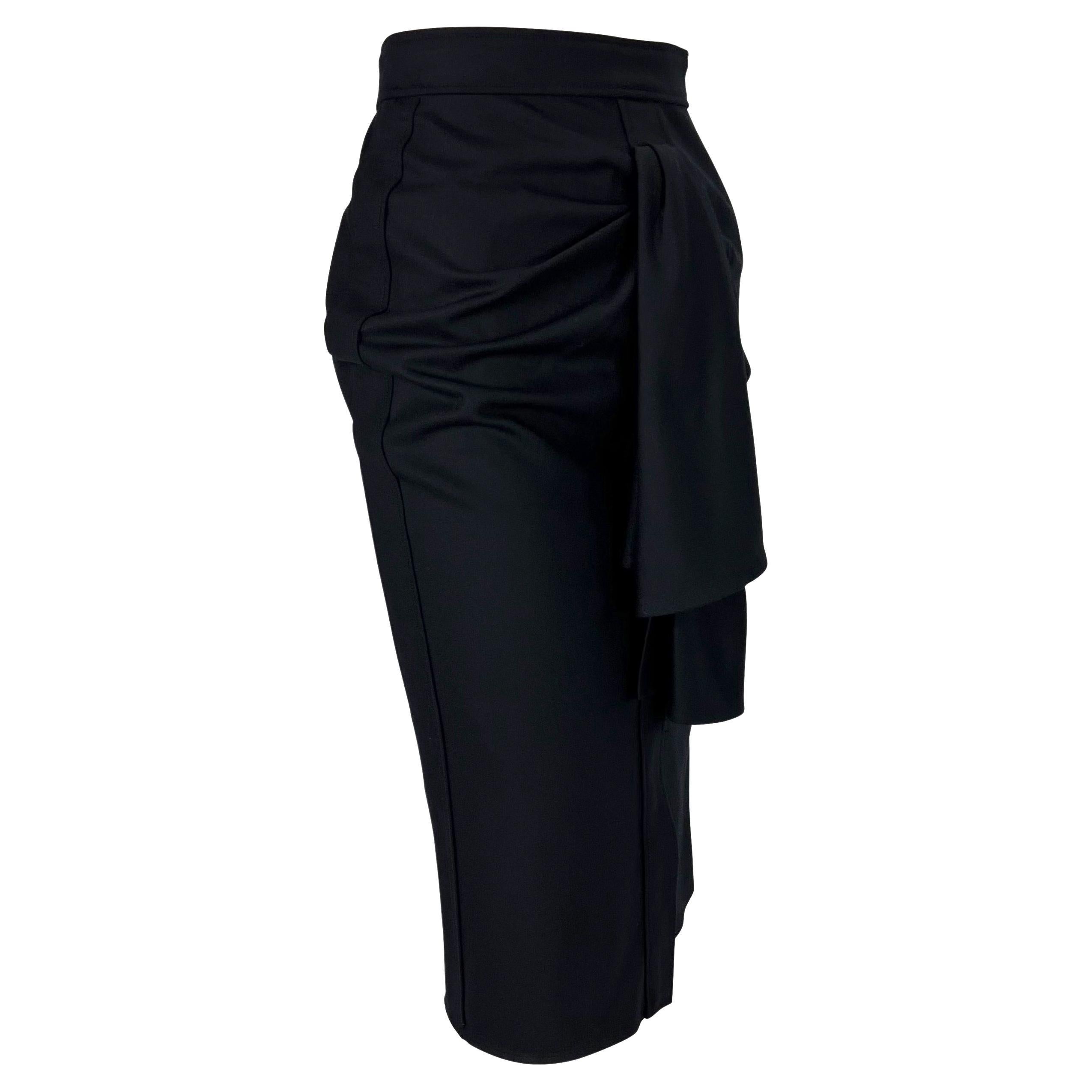2000s Yves Saint Laurent by Tom Ford Black Faux-Wrap Pencil Stretch Wool Skirt  For Sale 1