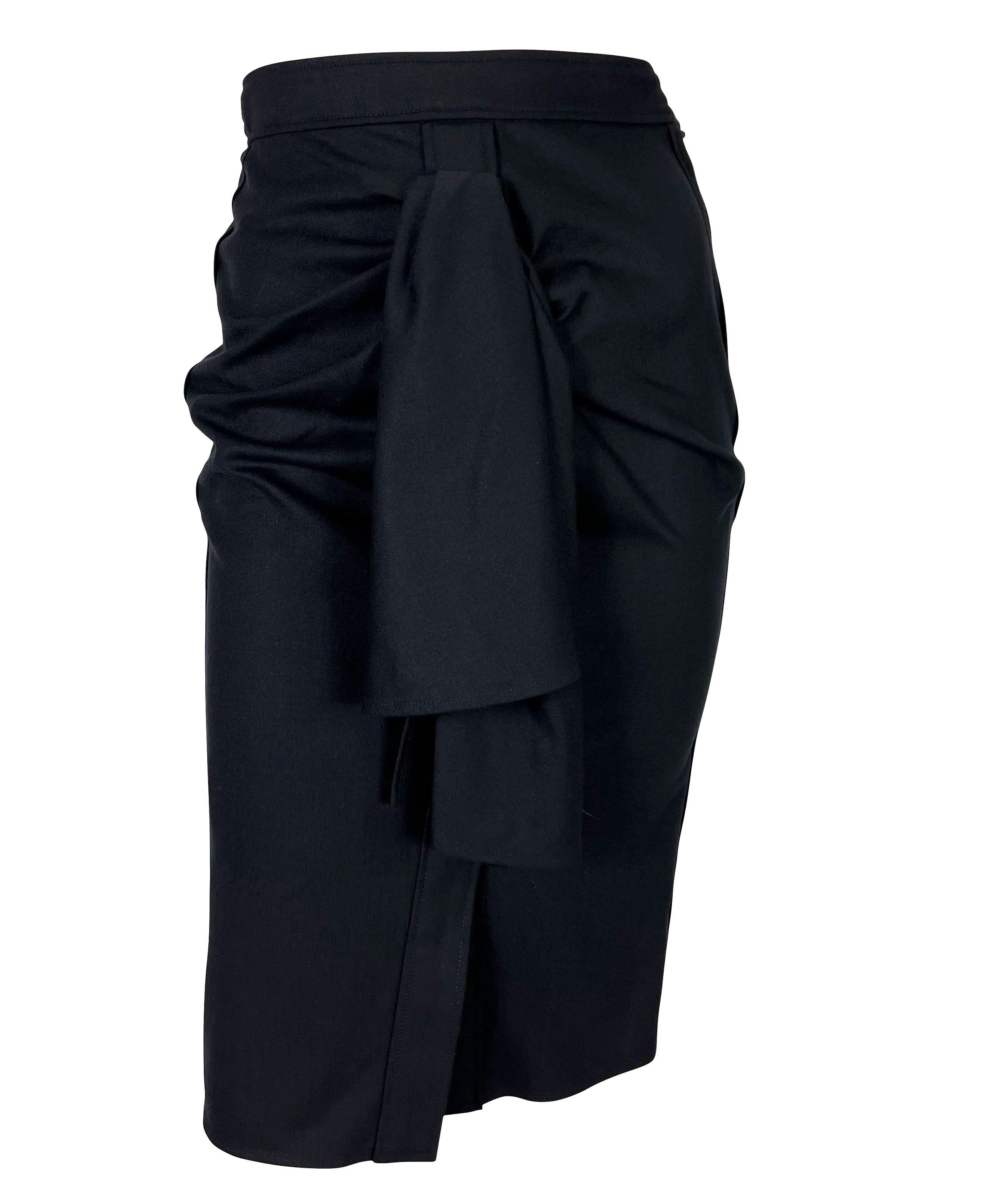 2000s Yves Saint Laurent by Tom Ford Black Faux-Wrap Pencil Stretch Wool Skirt  For Sale 2