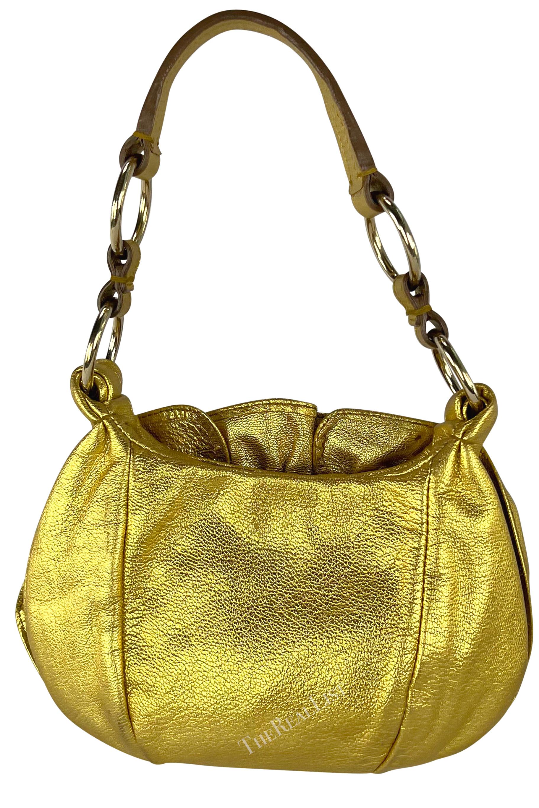 2000s Yves Saint Laurent by Tom Ford Gold Metallic Leather Floral Mini Bag For Sale 1