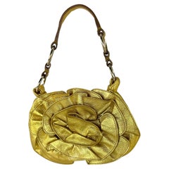 2000s Yves Saint Laurent by Tom Ford Gold Metallic Leather Floral Mini Bag