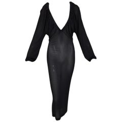 2000
s Yves Saint Laurent by Tom Ford Plunging Sheer Black Knit Dress