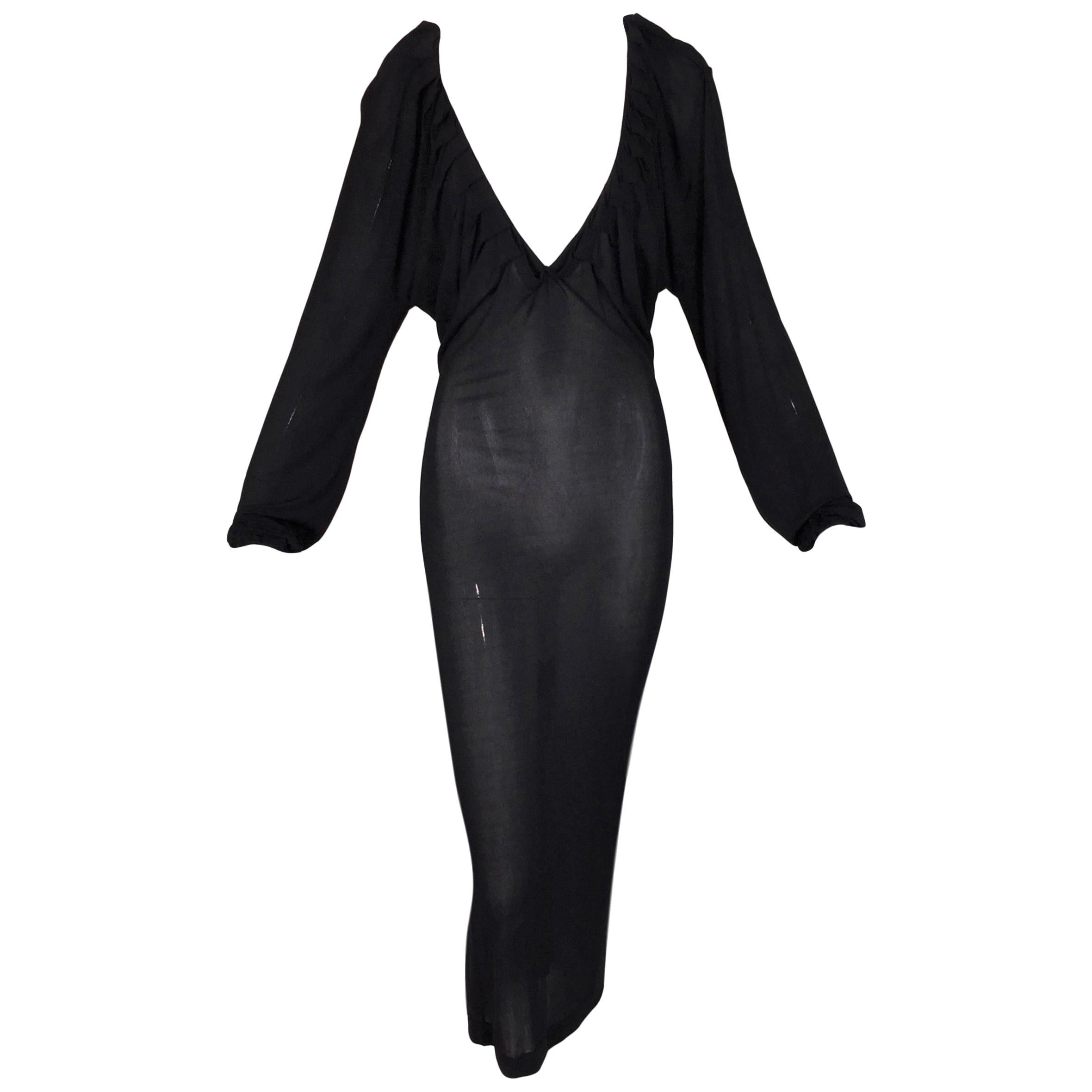 2000's Yves Saint Laurent by Tom Ford Plunging Sheer Black Knit Dress