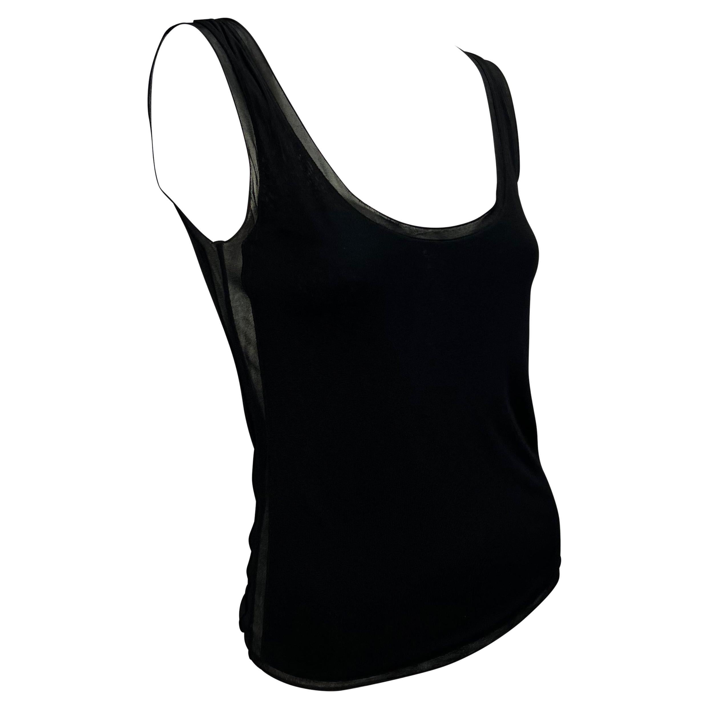 2000s Yves Saint Laurent by Tom Ford Sheer Stretch Panel Black Tank Top Y2K In Good Condition In West Hollywood, CA