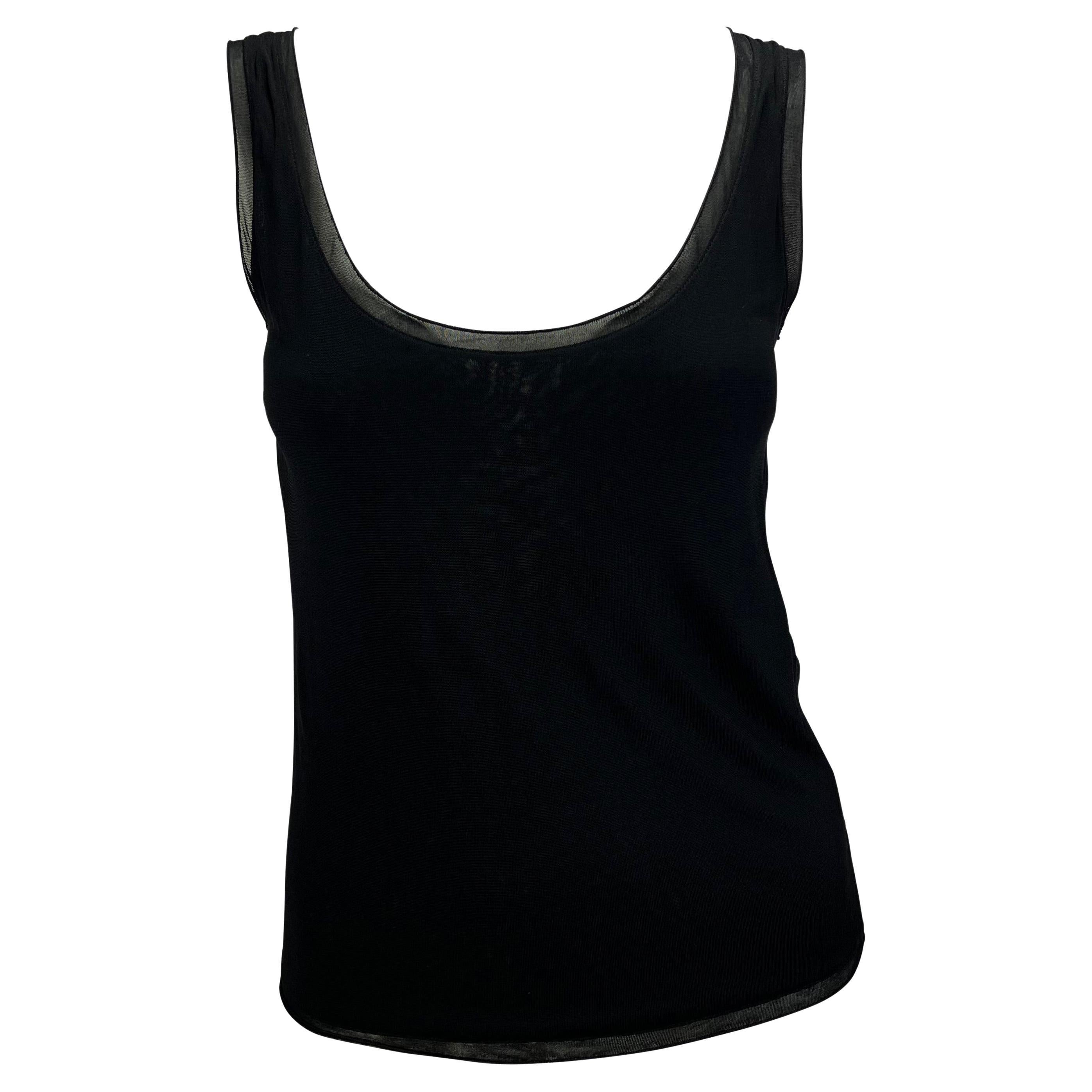 2000s Yves Saint Laurent by Tom Ford Sheer Stretch Panel Black Tank Top ...