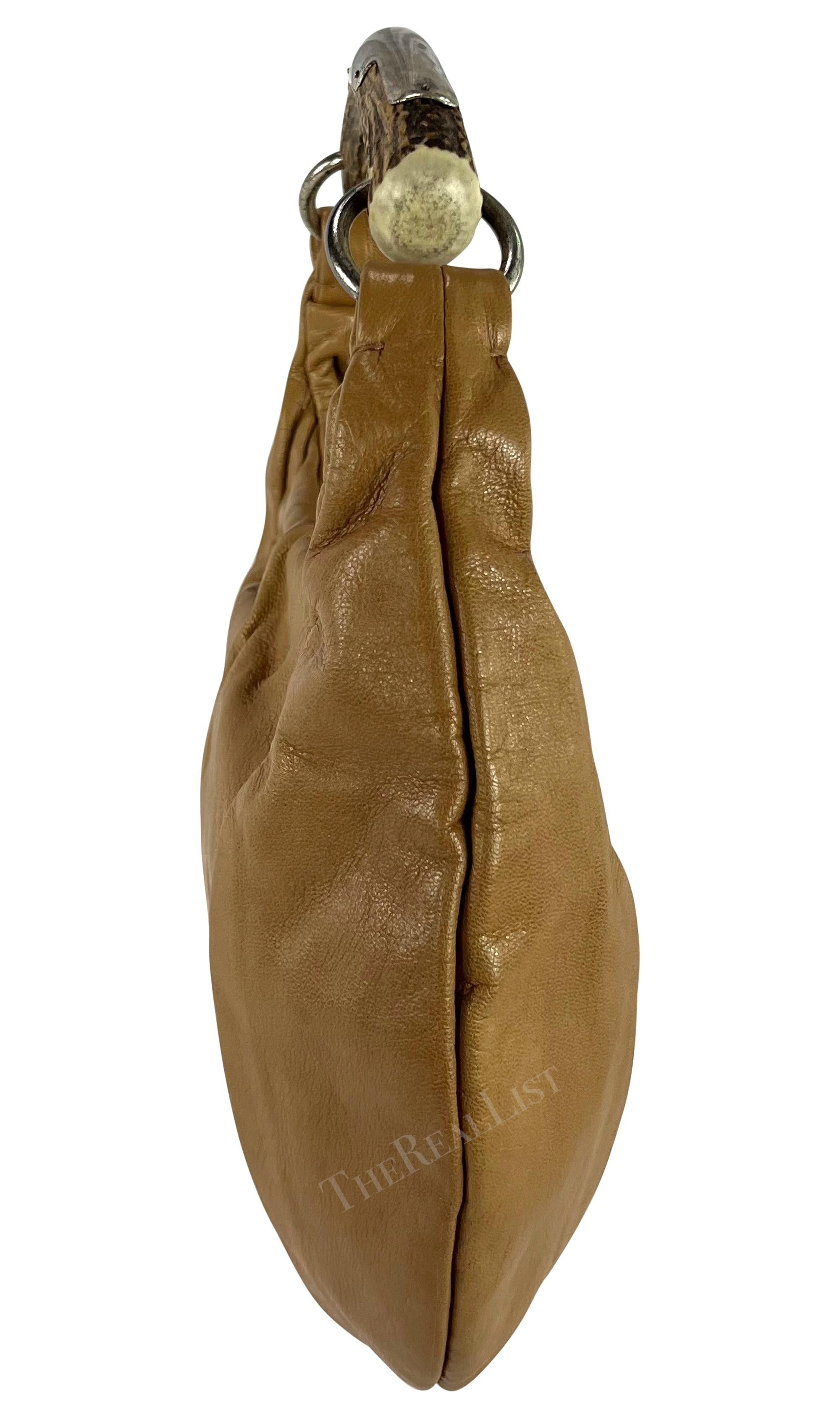 Brown 2000s Yves Saint Laurent by Tom Ford Tan Leather Horn Mombassa Shoulder Bag