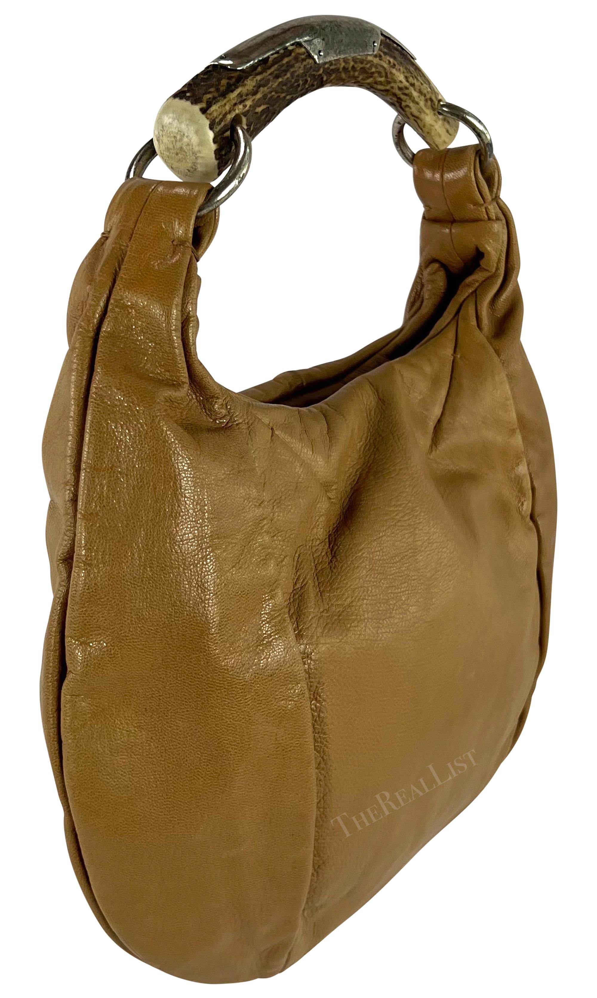 2000s Yves Saint Laurent by Tom Ford Tan Leather Horn Mombassa Shoulder Bag In Good Condition In West Hollywood, CA