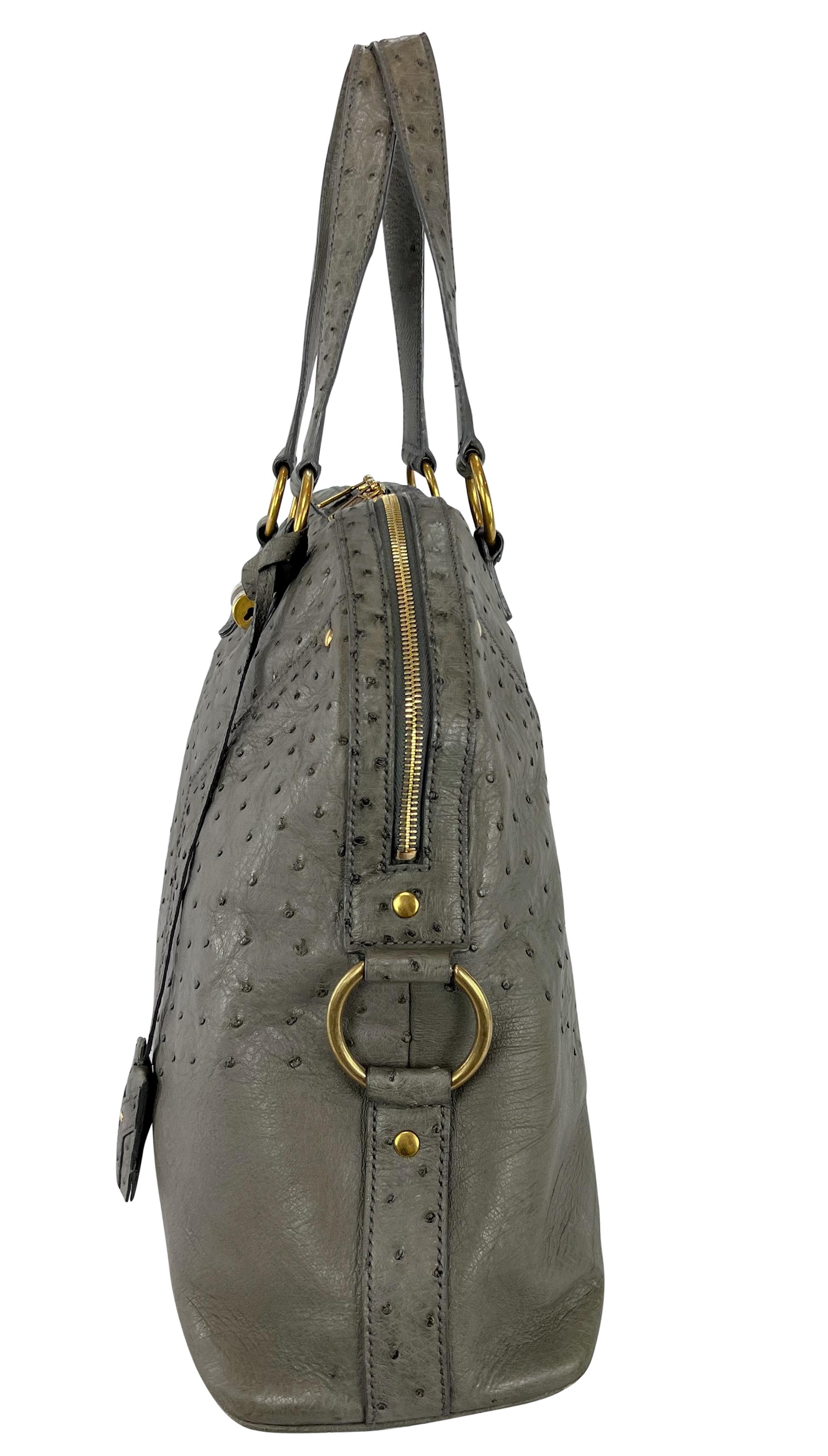 Gray 2000s Yves Saint Laurent Genuine Ostrich Skin XL Grey Muse Tote Bag For Sale