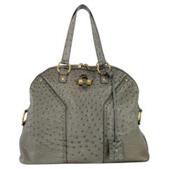 Yves Saint Laurent anni 2000 in vera pelle di struzzo XL Grey Muse Tote Bag
