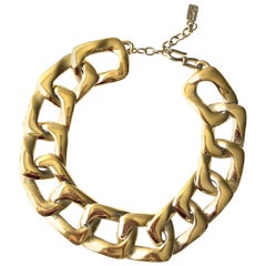 2000s Yves Saint Laurent gold tone square chain necklace