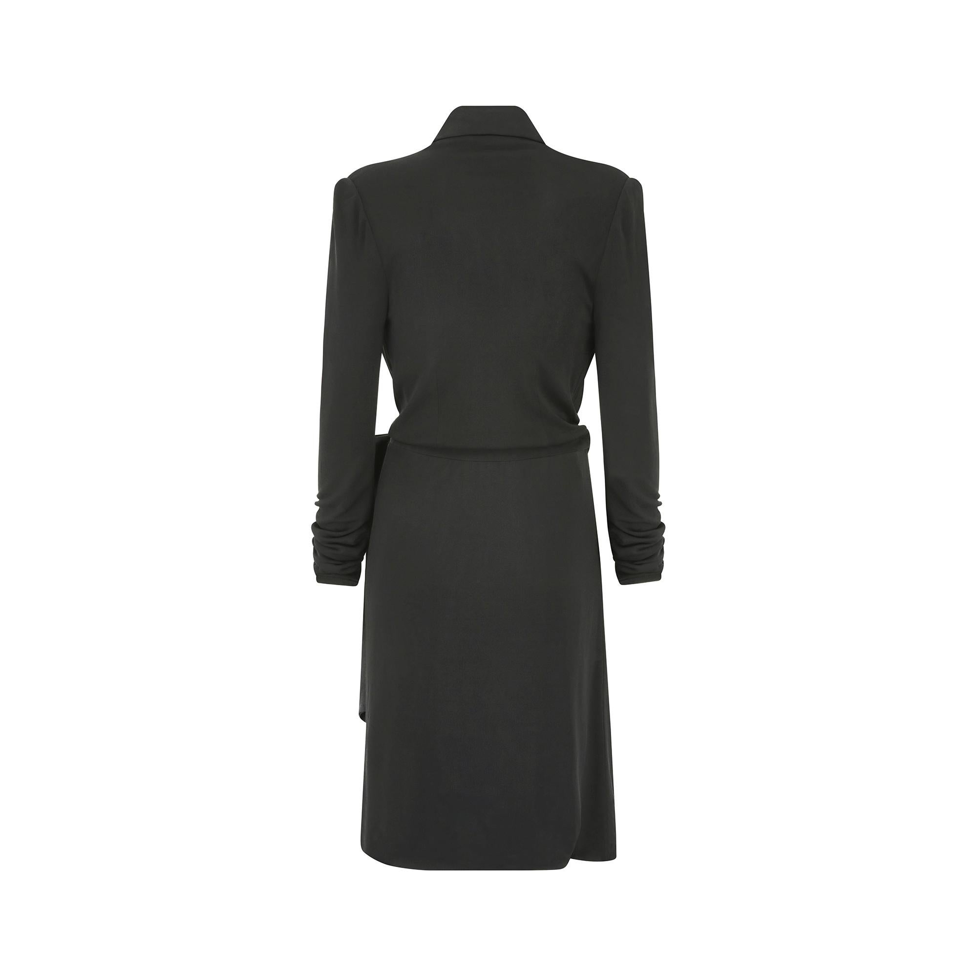 Women's 2000s Yves Saint Laurent Long Sleeve Black Jersey Wrap Dress For Sale