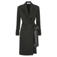 Antique 2000s Yves Saint Laurent Long Sleeve Black Jersey Wrap Dress