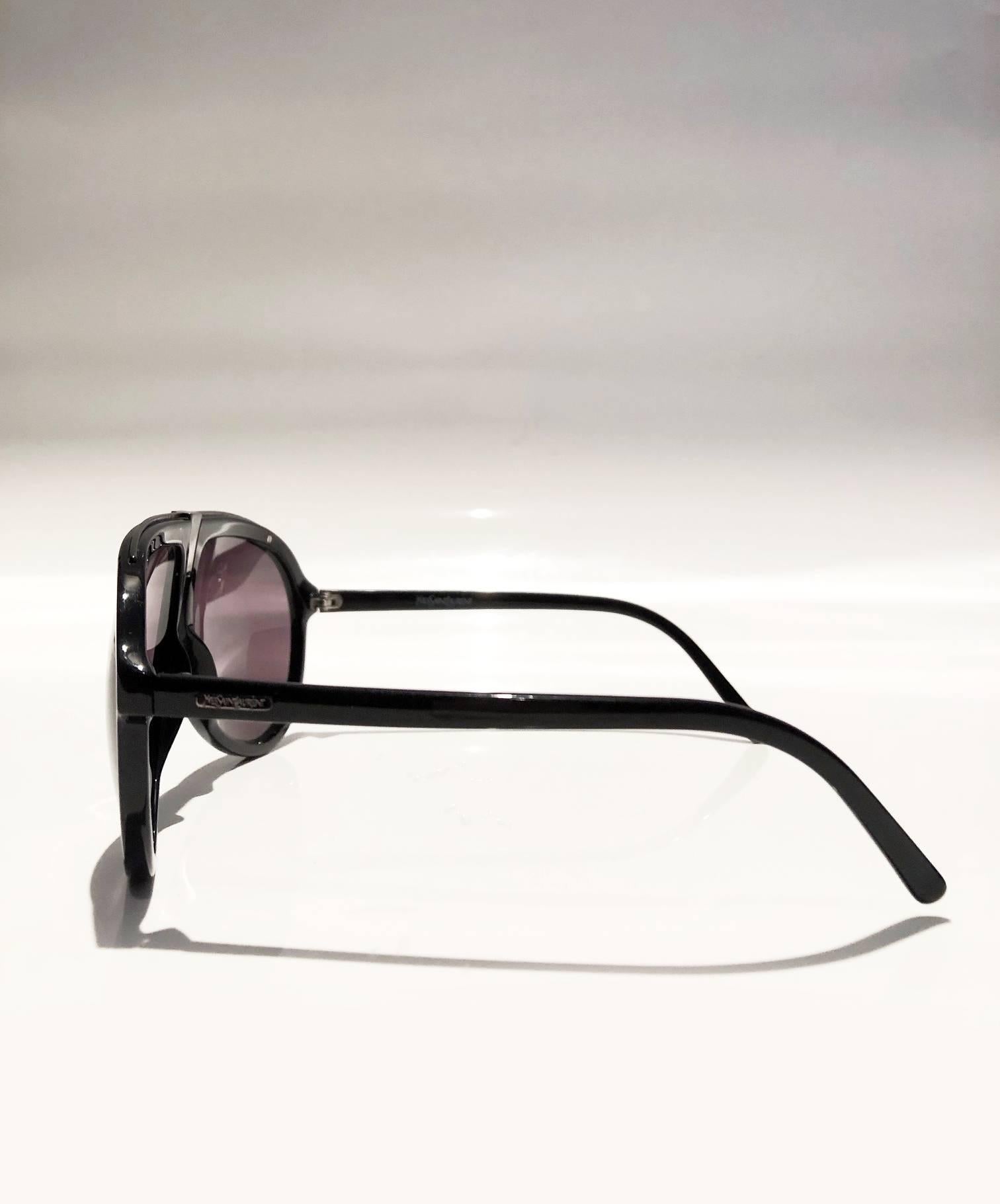 Black 2000s Yves Saint Laurent Oversized Aviator Sunglasses 