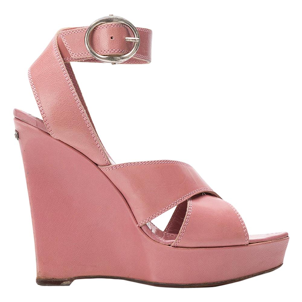 2000s Yves Saint Laurent Pink Wedges Sandals