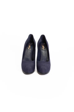 SPECIAL HOLIDAY PRICE:2000s Yves Saint Laurent platform pumps in dark blue denim