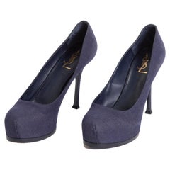 2000s Yves Saint Laurent platform pumps in dark blue denim