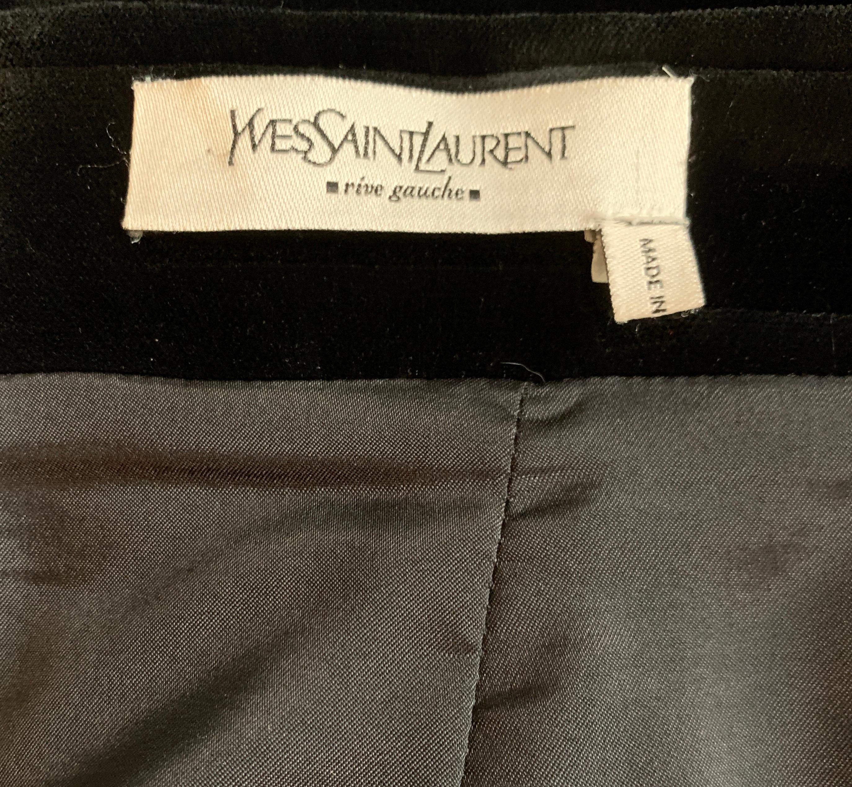 2000s Yves Saint Laurent Rive Gauche Black Velvet Pencil Skirt with Belt In Good Condition In San Francisco, CA