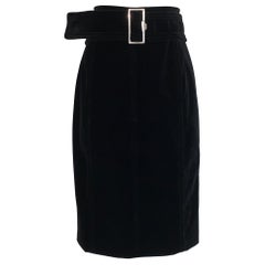 2000s Yves Saint Laurent Rive Gauche Black Velvet Pencil Skirt with Belt