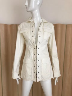 2000s Yves Saint Laurent White Cotton Safari Jacket