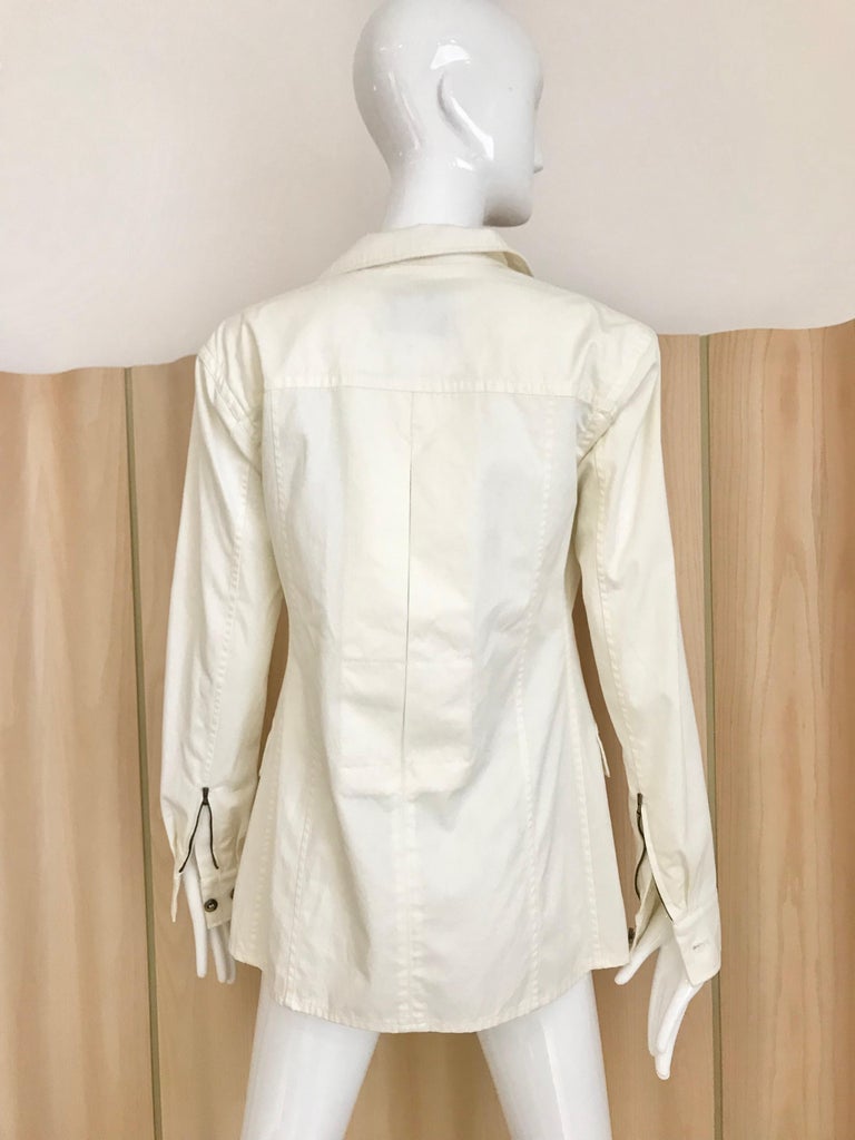 2000s Yves Saint Laurent White Cotton Safari Jacket at 1stDibs