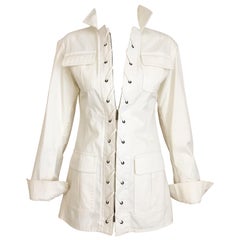 2000s Yves Saint Laurent White Cotton Safari Jacket