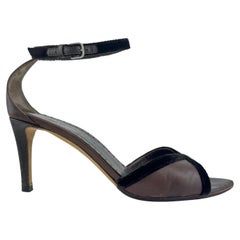 2000s Yves Saint Laurent/YSL Brown Leather Heels with Velvet Trim