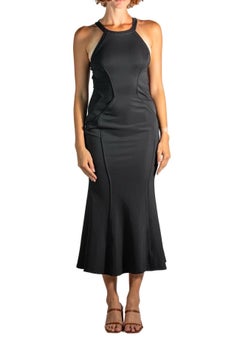 2000S Zac Posen Black Poly Blend Stretch Body-Con Mermaid Hem Gown