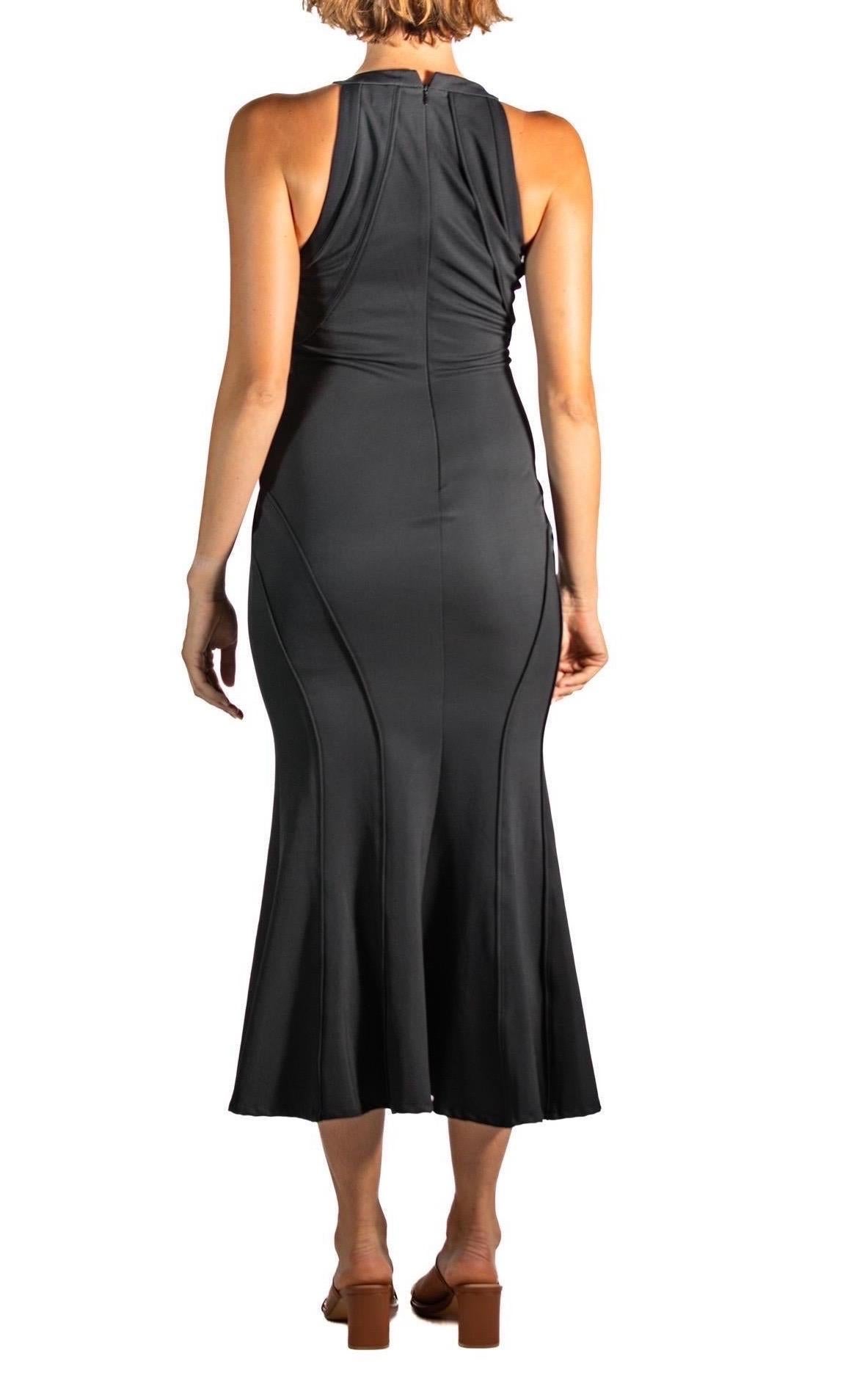 2000S Zac Posen Black Poly Blend Stretch Body-Con Mermaid Hem Gown For Sale 2