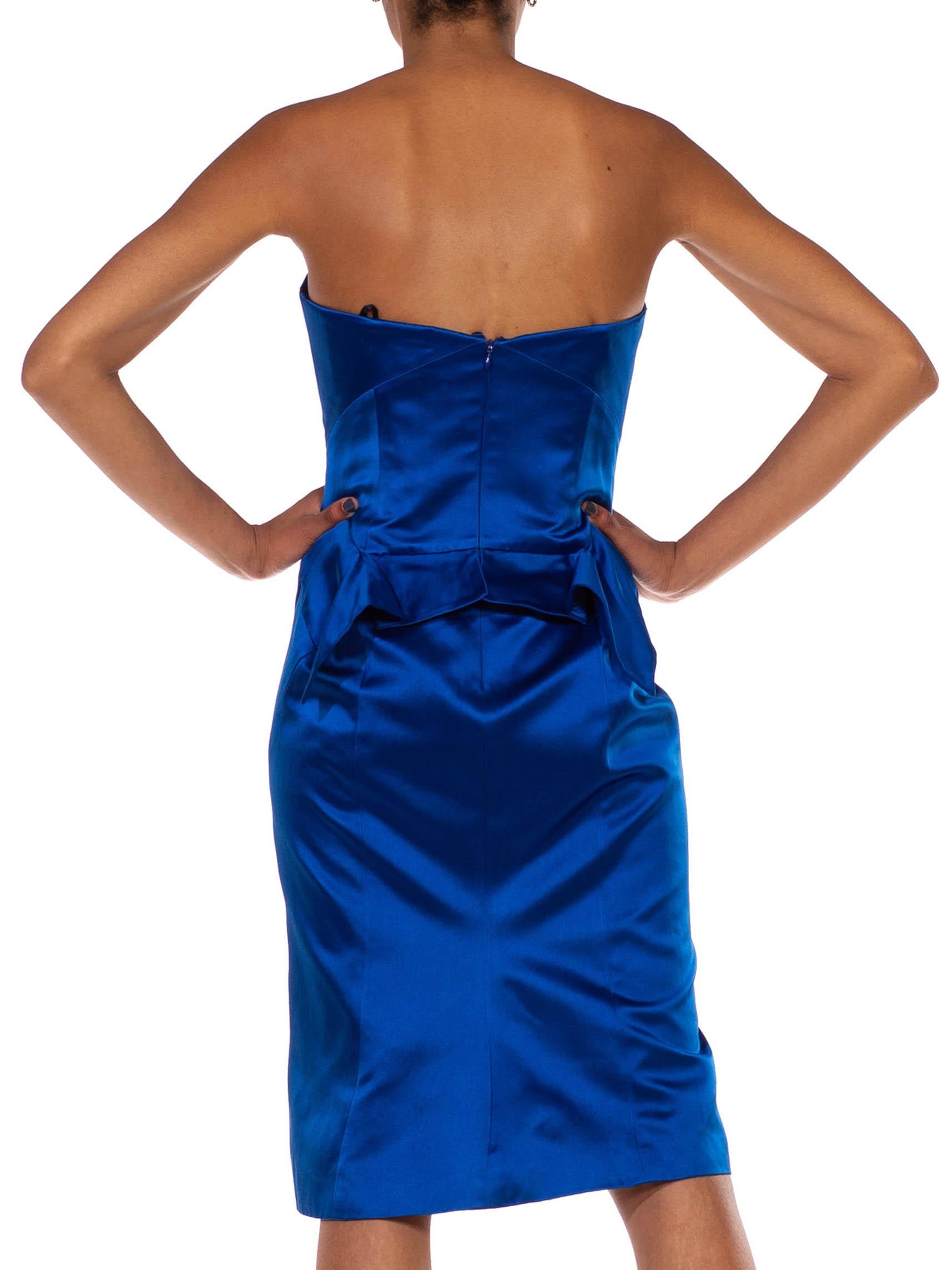 2000S ZAC POSEN Electric Blue  Silk Duchess Satin Strapless Cocktail Dress For Sale 3