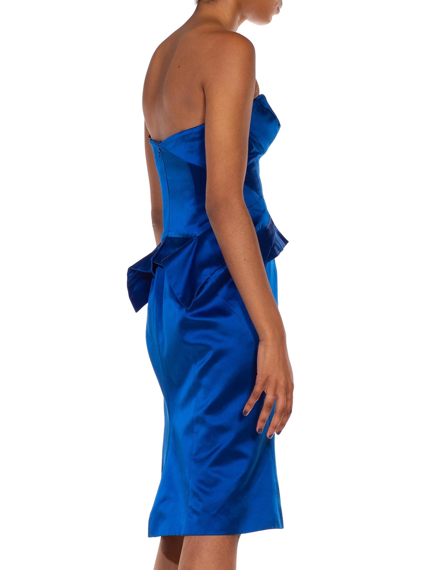 2000S ZAC POSEN Electric Blue  Silk Duchess Satin Strapless Cocktail Dress For Sale 1