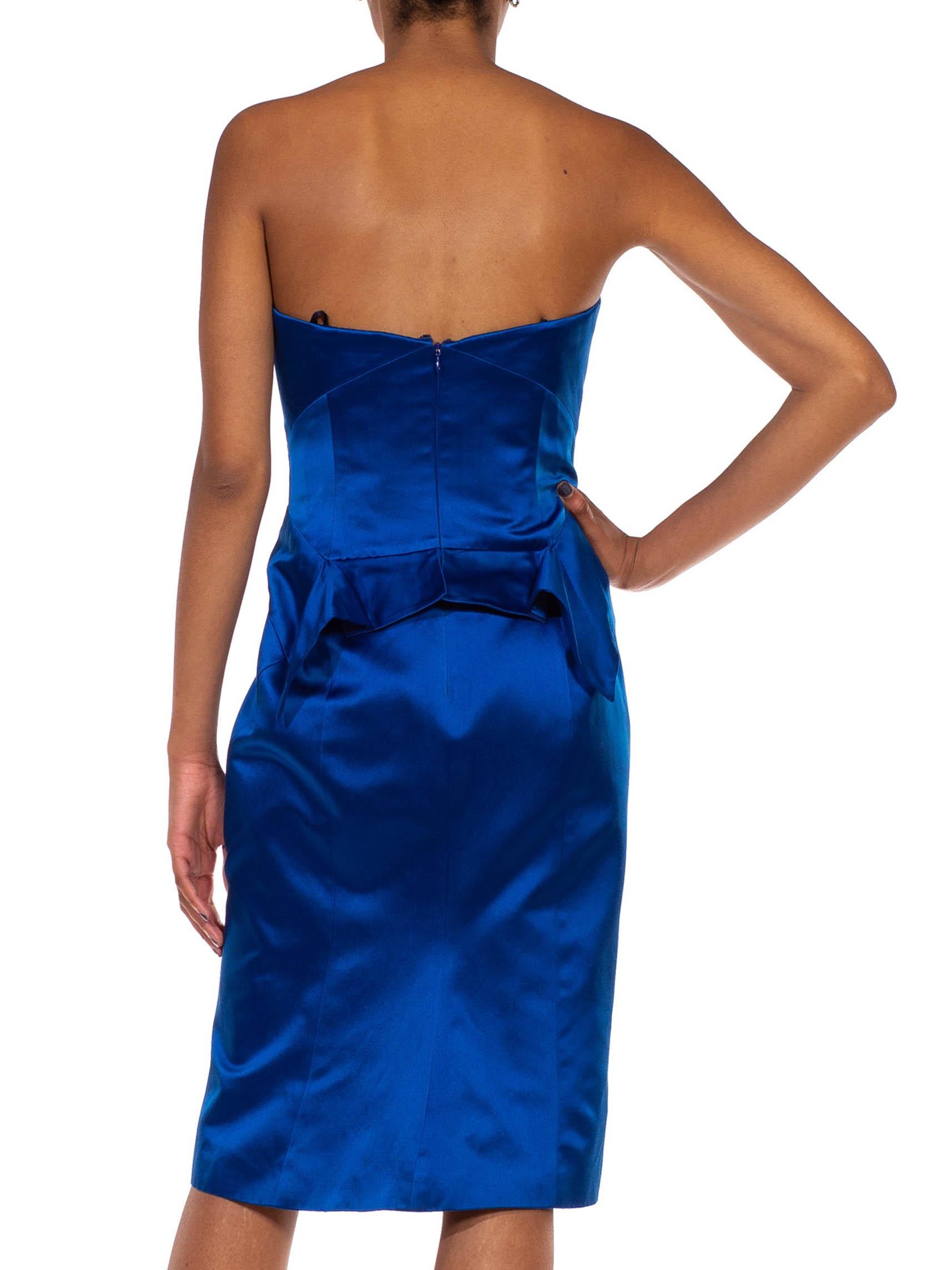 2000S ZAC POSEN Electric Blue  Silk Duchess Satin Strapless Cocktail Dress For Sale 2