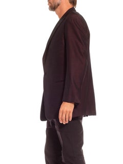 2000S ZEGNA Black & Burgundy Silk Wool Hounds Tooth Blazer