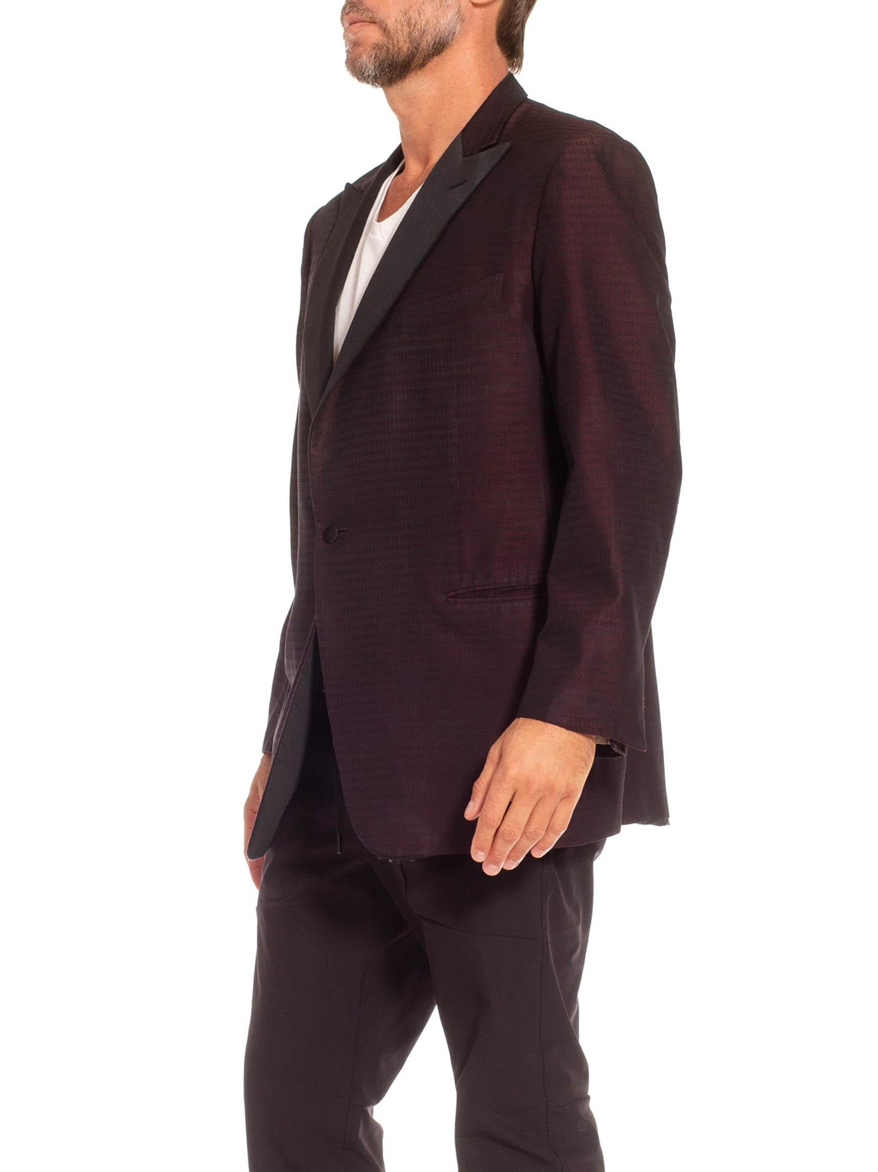 2000S ZEGNA Black & Burgundy Silk Wool Hounds Tooth Blazer For Sale 2
