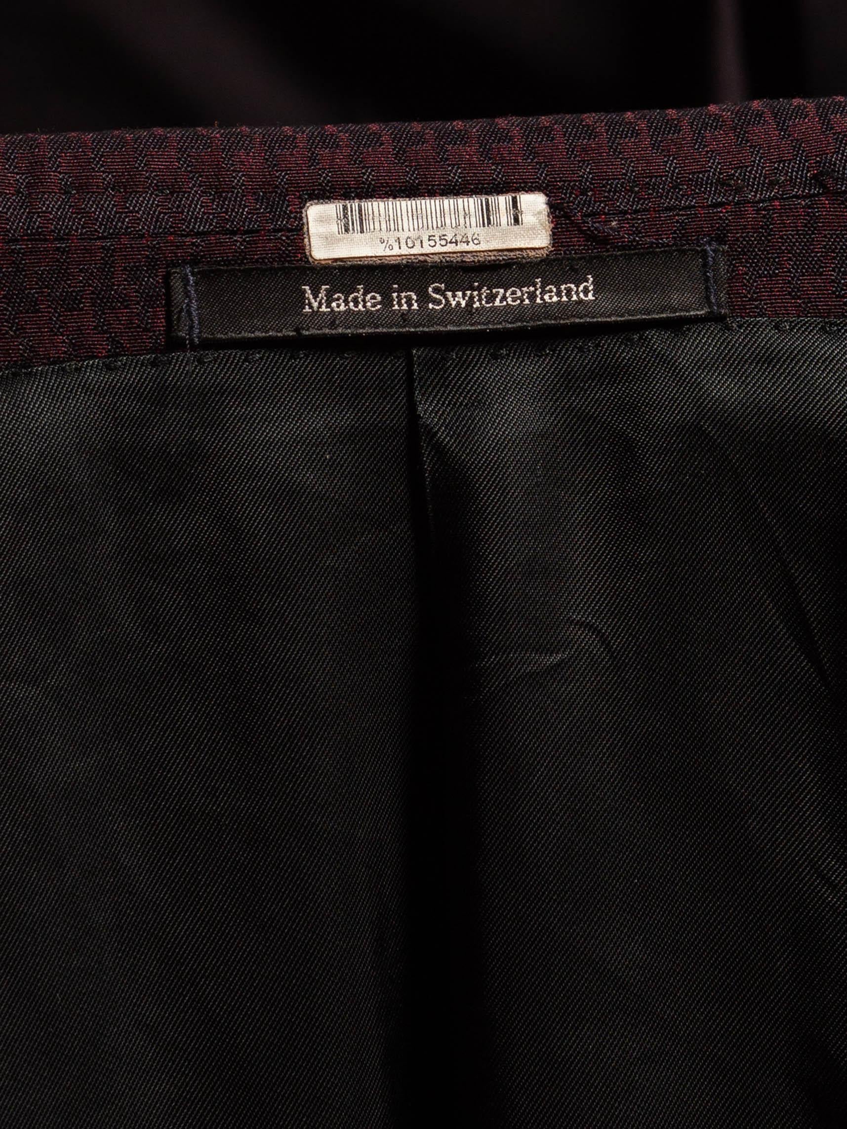 2000S ZEGNA Black & Burgundy Silk Wool Hounds Tooth Blazer For Sale 5