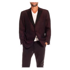 2000S ZEGNA Black & Burgundy Silk Wool Hounds Tooth Blazer