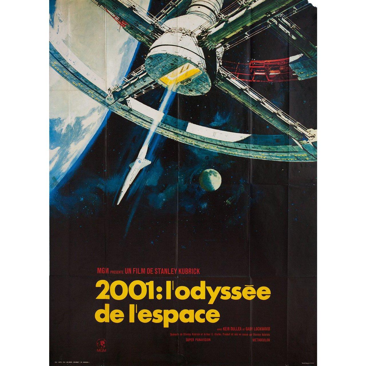 Original 1970s re-release French grande poster by Robert McCall for the film 2001: A Space Odyssey directed by Stanley Kubrick with Keir Dullea / Gary Lockwood / William Sylvester / Daniel Richter. Good-very good condition, folded. Many original