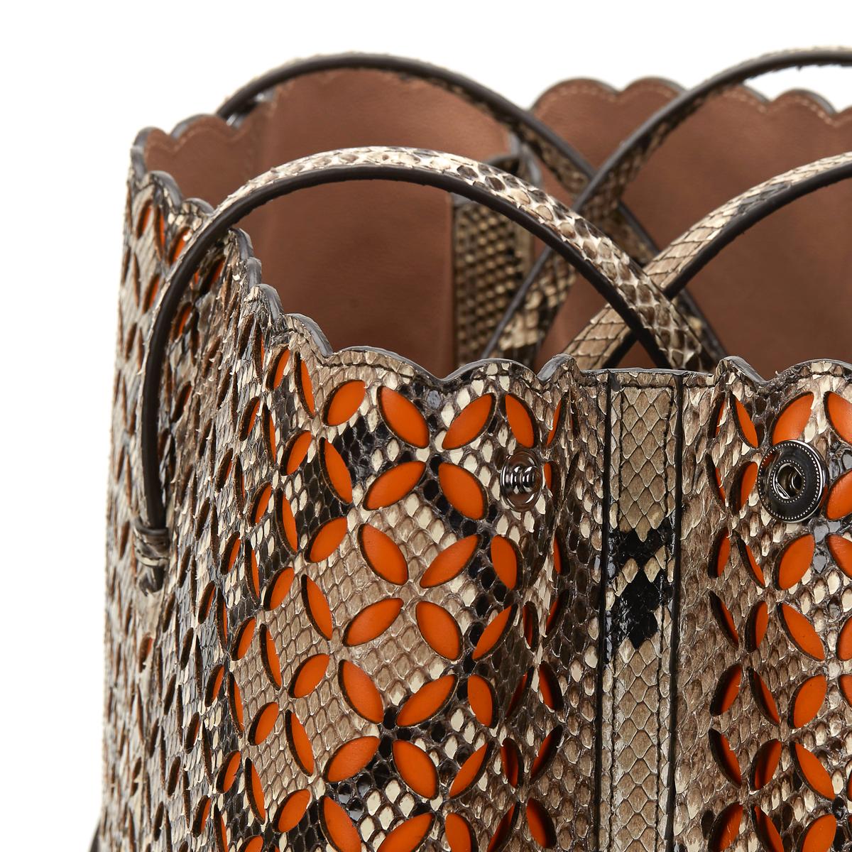 2001 Alaia Python Leather & Orange Calfskin Leather Perforated Shopper 3