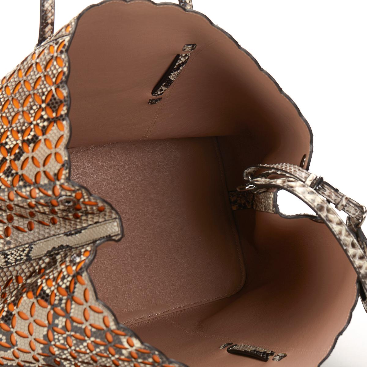 2001 Alaia Python Leather & Orange Calfskin Leather Perforated Shopper 4