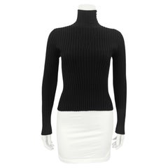 2001 Autumn Chanel Black Poly Knit Ribbed Mock Neck Sweater with Logo Buttons