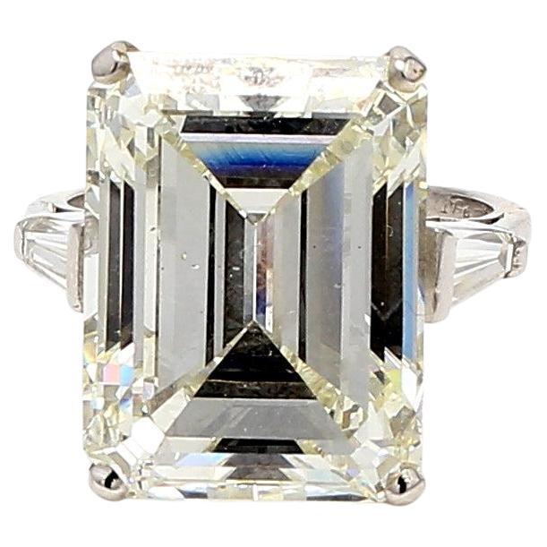20.01 Carat Emerald Cut Shape L-SI1 Diamond Platinum Wedding Ring